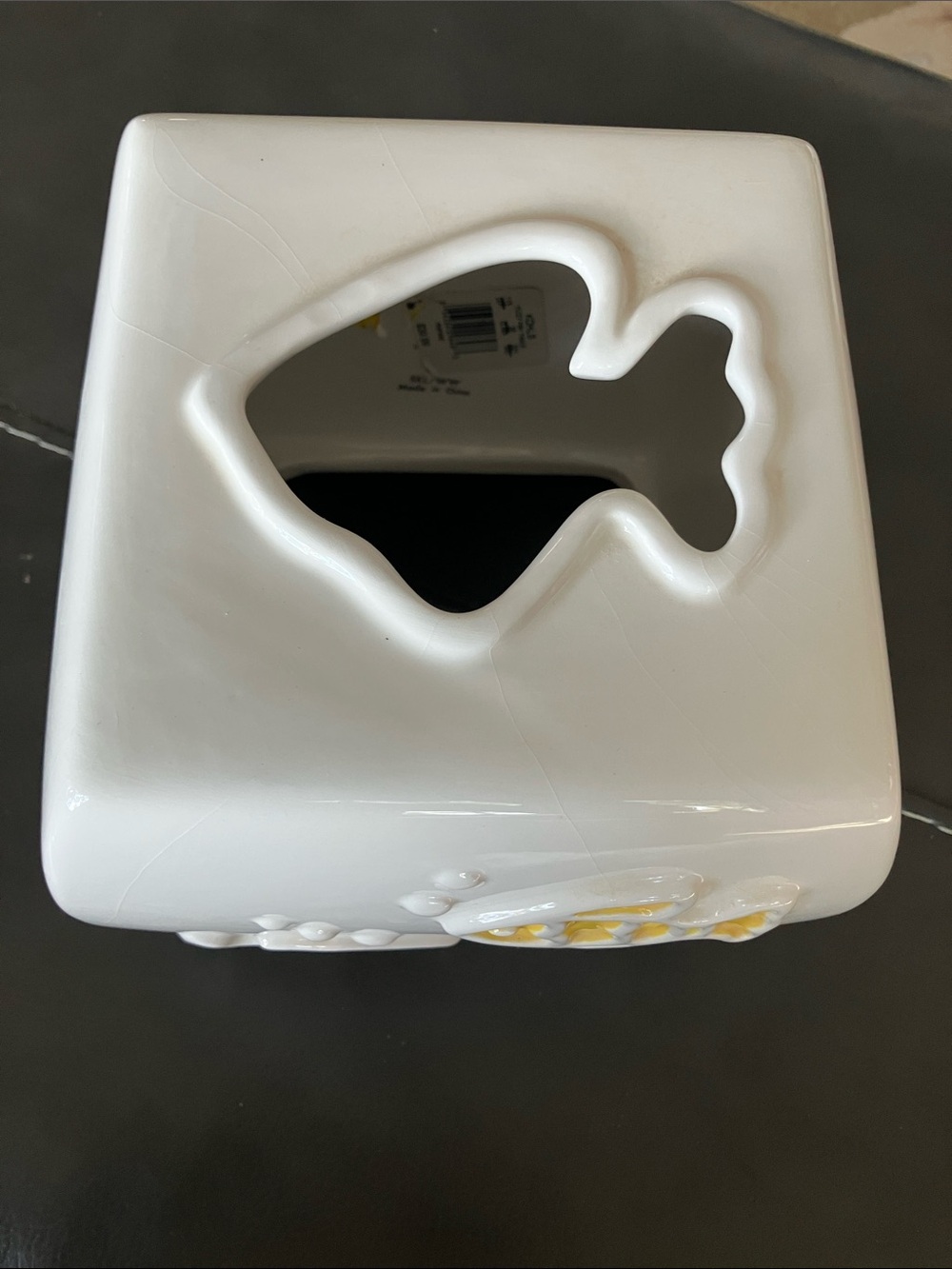 Kohl's White Ceramic Tissue Box Cover with Yellow & Purple Fish - Picture 2 of 8